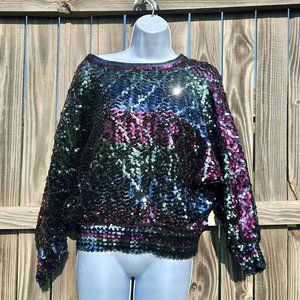 Vintage 80s Party Collectibles Sequin Dolman Sleeve Top Party Cocktail M/L